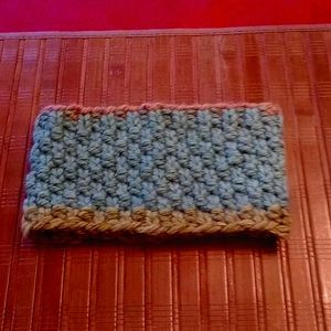 Wedgewood Blue wool hand-knitted basket weave earwarmer